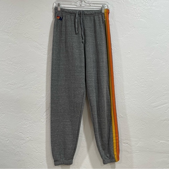 Aviator Nation Pants - AVIATOR NATION 5 STRIPE SWEATPANTS - HEATHER GREY - SZ - MEDIUM (B876)